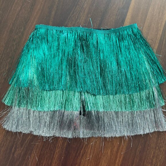 NWT Nasty Gal Fringe Mini Skirt Skort – US 4 - TURQUOISE & SILVER - Festival - Picture 4 of 8